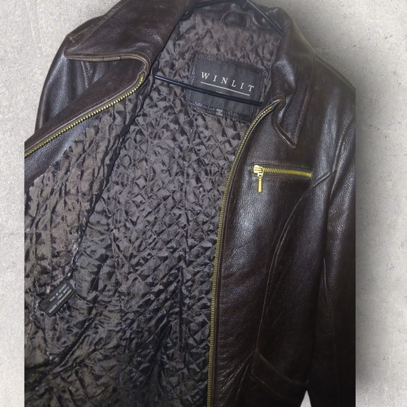 Winlit Dark Brown Women's Leather Jacket Size Medium With Gold Accents - Picture 7 of 14